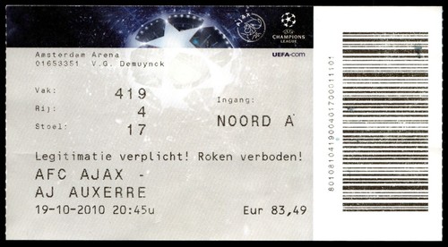 Biglietto 2010 ajax aj - vs.,